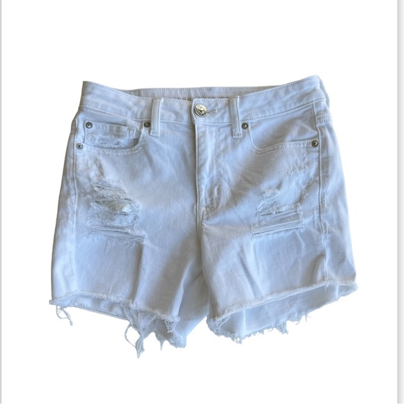 American Eagle Women’s white high rise shortie black distressed size 6 - Picture 1 of 8